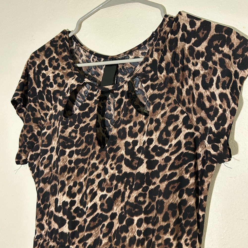 Leopard print Mini Dress Vintage cutout neckline L